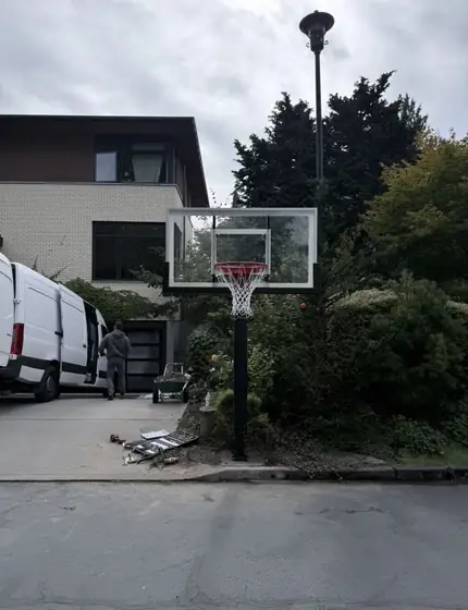 Installed basketball hoop in a driveway