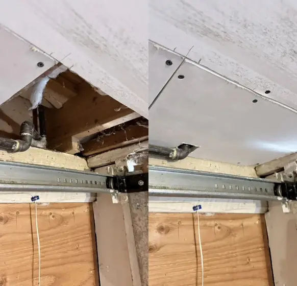 Ceiling drywall repair, before and after